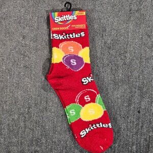 Skittles Cozy Crew Socks Womens Shoe Size 5 10 Red Candy Print